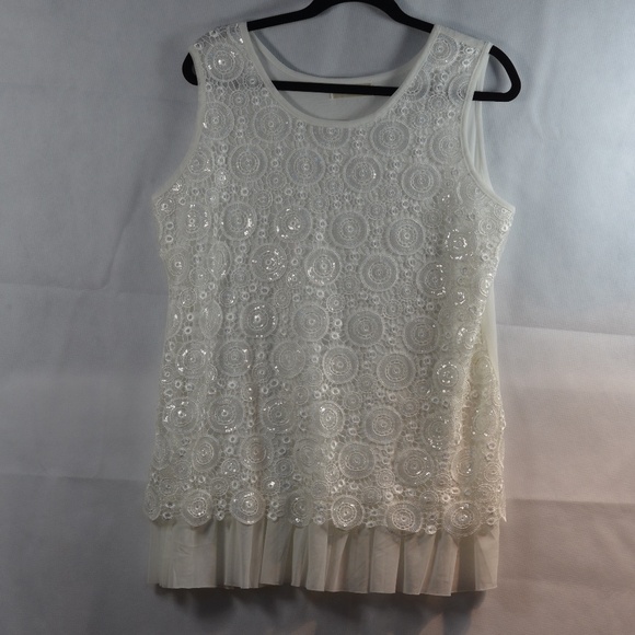 Simply Couture white sequin lace top SZ L - Picture 2 of 6